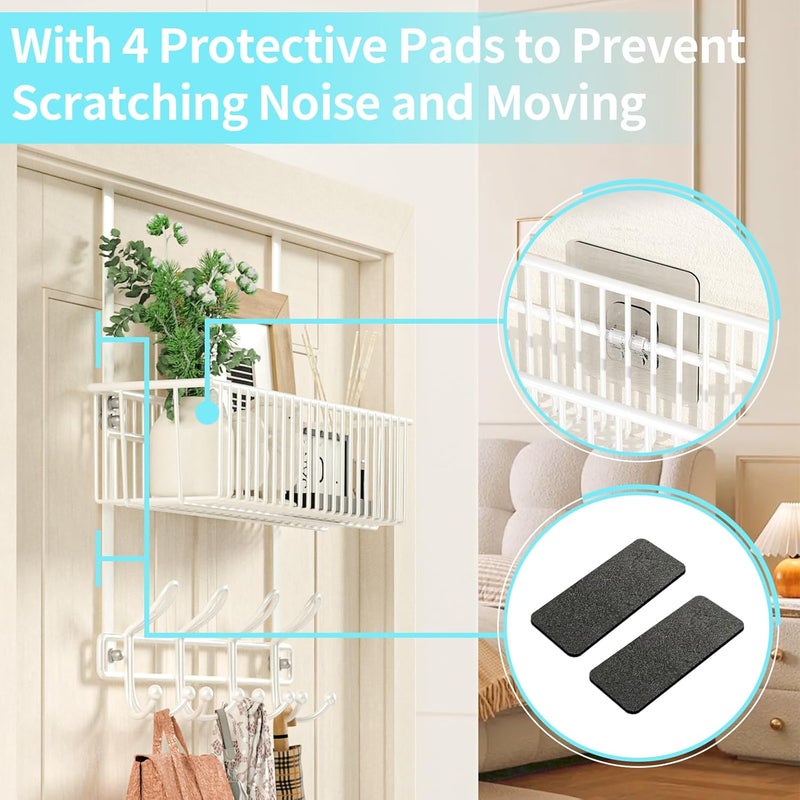 Kaiferty Over The Door Hooks Organizer,Door Hanger Door Storage with Basket,Over The Door Towel Rack Coat Hooks with 12 Hooks,for Bathroom,Bedroom,Kitchen,Office,Apartment(White) - Image 5